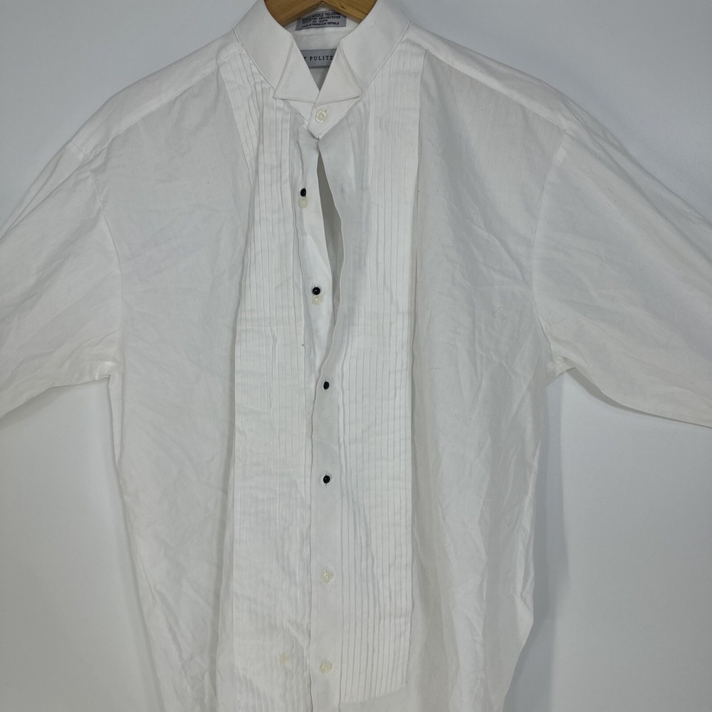 Bert Pulitzer Mens White Wing Collar Pleated Bib Tuxedo Dress Shirt L 16-16.5